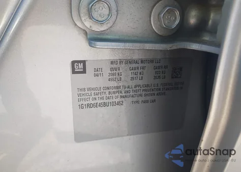 2011 Chevrolet Volt из США, поврежденный, VIN 1G1RD6E45BU103462